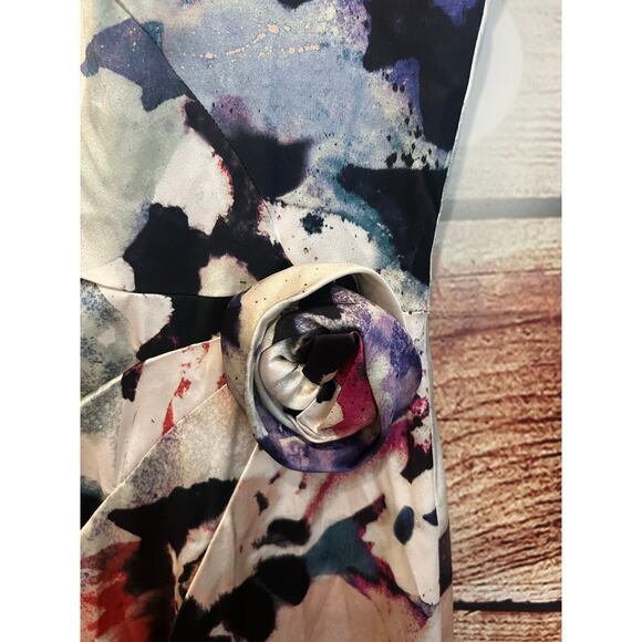 Suzi Chin Maggie Boutique Sheath Midi Dress SILK Floral Watercolor Sleeveless 12 - Picture 4 of 8